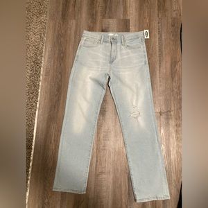 NWT women old navy blue denim Jean pant karate slim built in flex max distressed